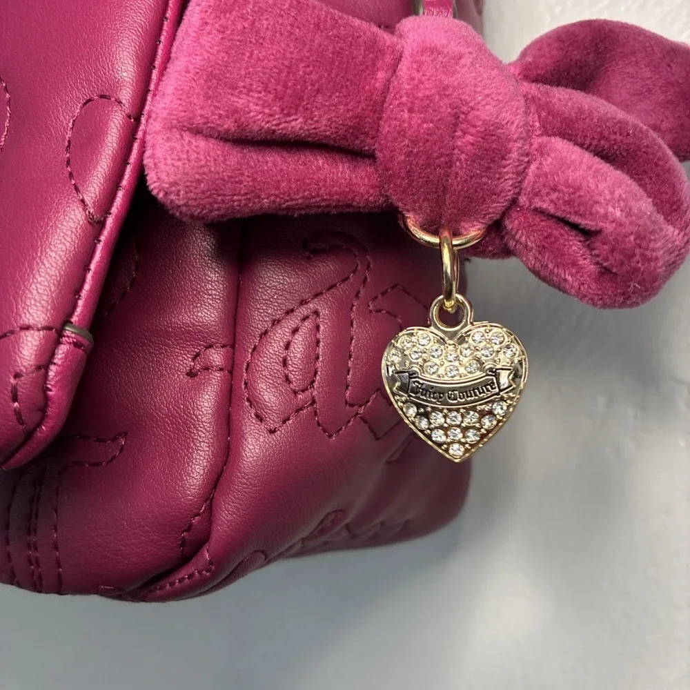 Juicy Couture Lovely Girl Shoulder Bag Purse Plum Berry Quilted Hearts Chunky‎